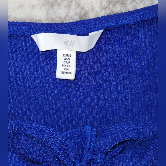 H&M Blue Crinkled Drawstring Halter Neck Flowly Dress, Size S - Picture 6 of 8